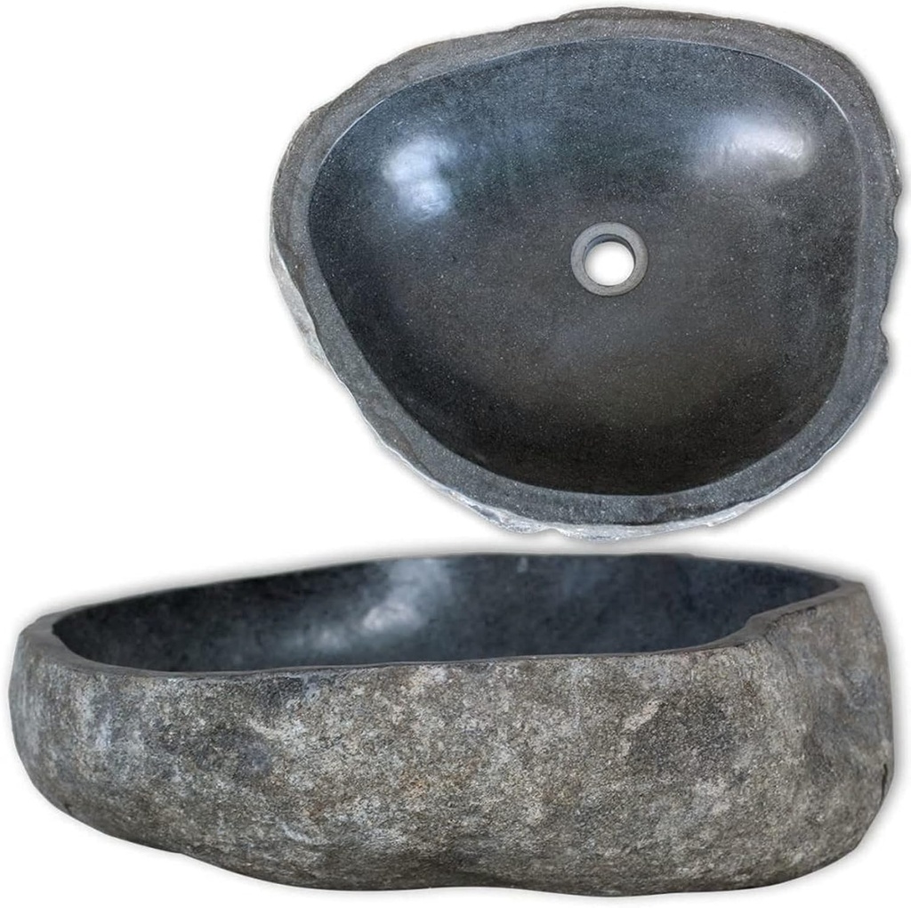 Basin River Stone Oval 14.6"-18.1", Bathroom Vessel Vanity Sink Oval Wash Basin River Stone, Oval Washbowl Bathroom Lavatory Hotel Bowl Basin for Home Bathroom