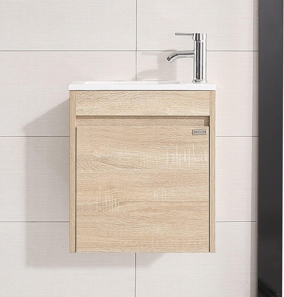 16 Inch Wall Mounted Floating Bathroom Vanity with Resin Basin Single Door Bathroom Sink Vanity Cabinet Space Saving for Small Bathrooms, Beige