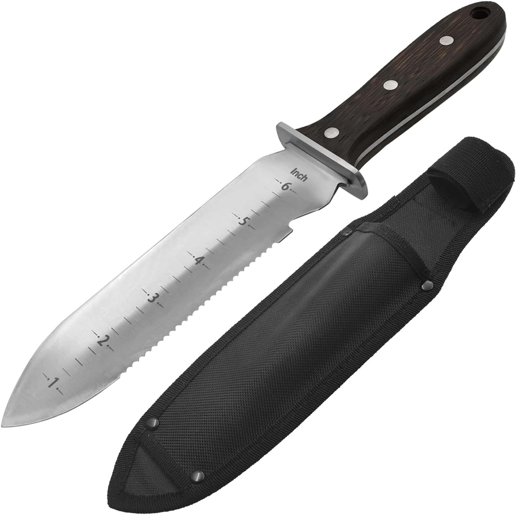 Hori Hori Garden Knife Heavy Duty Stainless Steel Gardening Knife Tool with Oxford Sheath for Weeding Digging Cutting and Planting