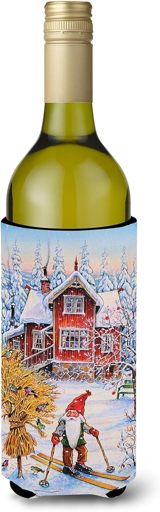 Caroline's Treasures ACG0034LITERK Christmas Gnome Skiing Wine Bottle Hugger Bottle Cooler Sleeve Hugger Machine Washable Collapsible Insulator Beverage Insulated Holder