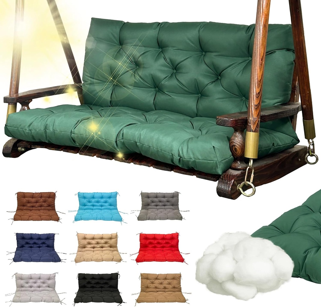 Replacement Swing Cushions for Outdoor Furniture: 2-3 Seater Waterproof Porch Bench Cushions with Ties and Backrest - 4" Thick Patio Swing Chair Cushion for Garden Backyard