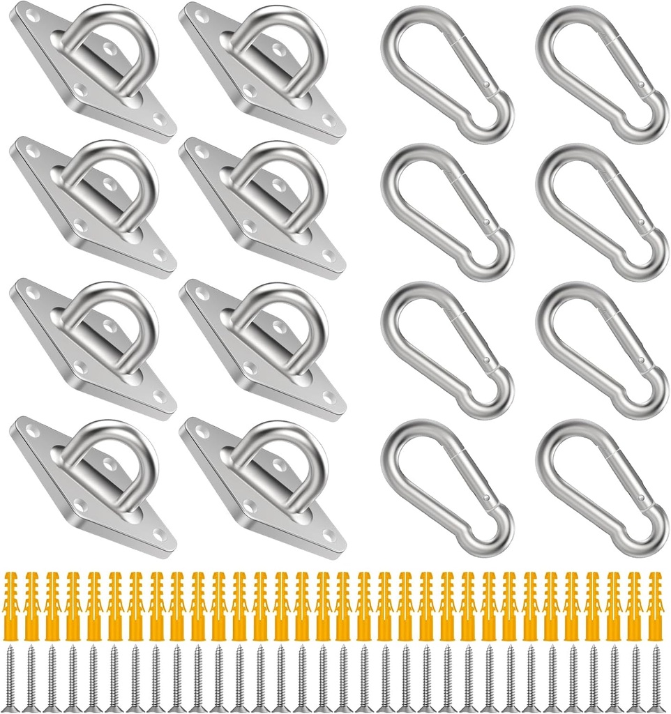 8 Pack 2.31 Inches Pad Eye Hooks,304 Stainless Steel Pad Eye Hanging Hooks for Porch Swing Hang, Heavy Duty Hanging Hardware with Screws for Outdoor/Indoor Use. Sliver