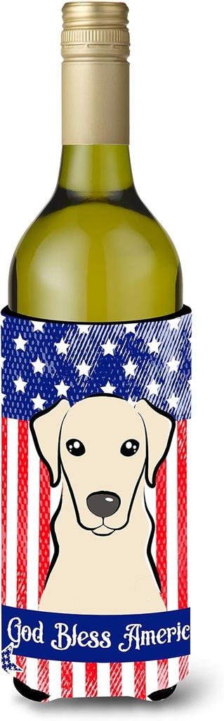 Caroline's Treasures BB2152LITERK American Flag and Yellow Labrador Wine Bottle Hugger Bottle Cooler Sleeve Hugger Machine Washable Collapsible Insulator Beverage Insulated Holder