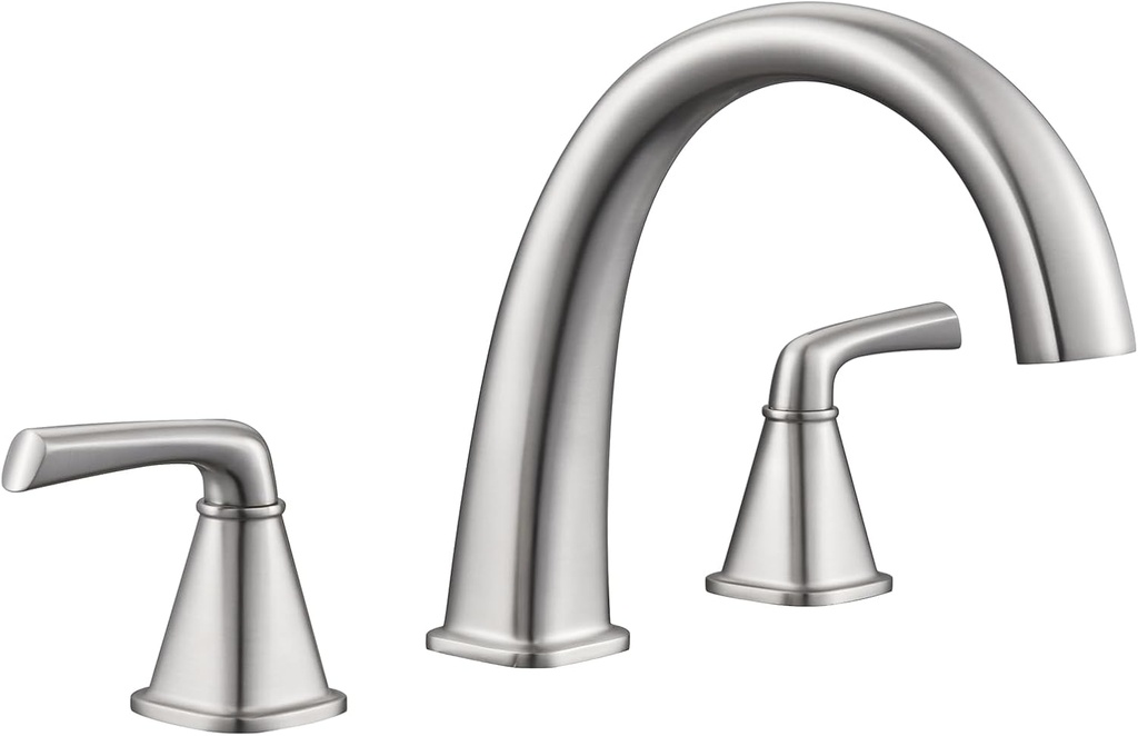 Roman Bathtub Faucet 2 Lever Handles, Deck Mount Tub Faucet, Brushed Nickel Widespread Tub Faucet 3 Holes, Brass Bathtub Faucet with Valve