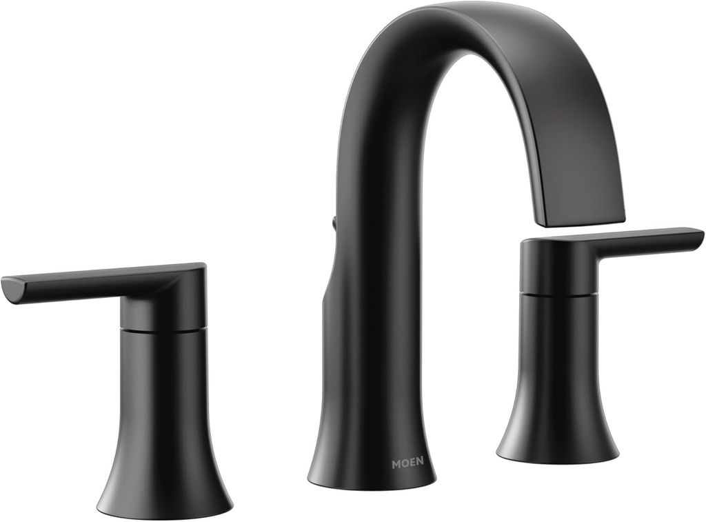 Moen Doux Matte Black Two-Handle 8-Inch Widespread Lever Handle Bathroom Faucet Trim Kit, Valve Required, TS6925BL
