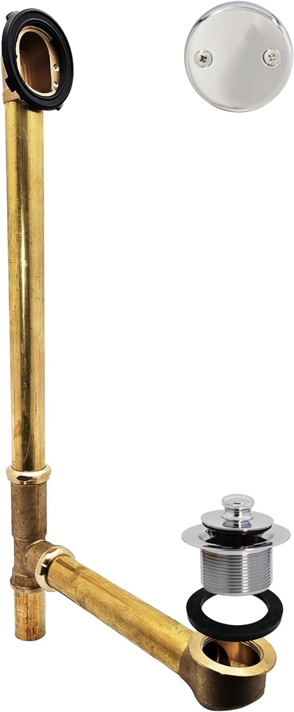 Westbrass 22-1/2" Brass Twist & Close Bath Waste & Overflow with 2-Hole Faceplate, Polished Chrome, D322-26