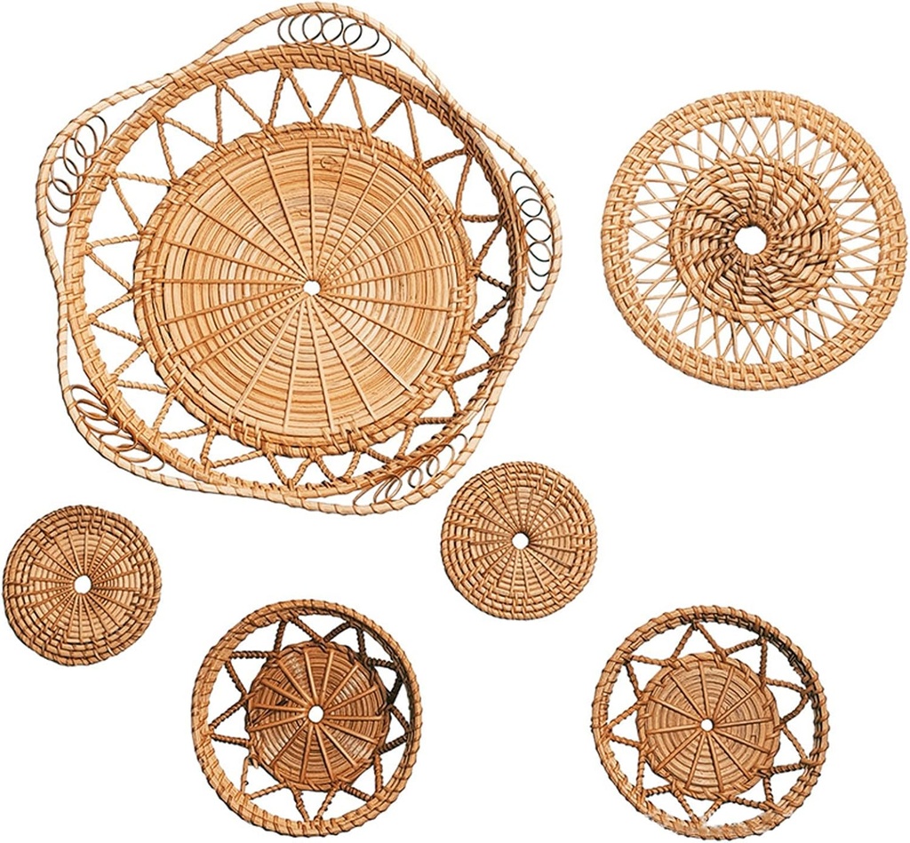 Boho Wall Baskets Decor Set of 6 Decorative Hanging Woven Wall Basket Set Farmhouse & Rustic Woven Wicker Wall Decor for Home Wall, Farmhouse, Kitchen Decor