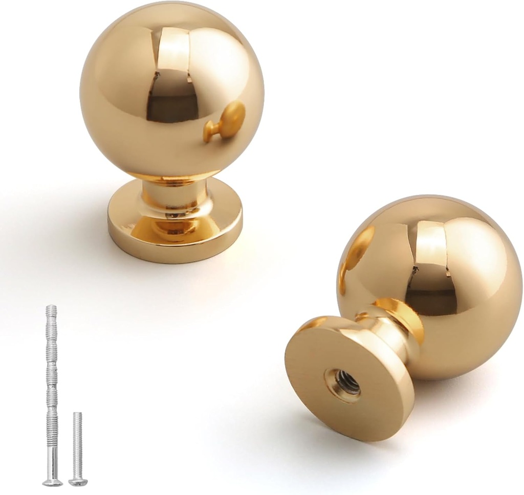 YAGU Modern 10 Pack Polished Brass Kitchen Drawer Knobs Cabinet Pulls Bright Gold Dresser Furniture Hardware for Cupboard Door Wardrobe Closet
