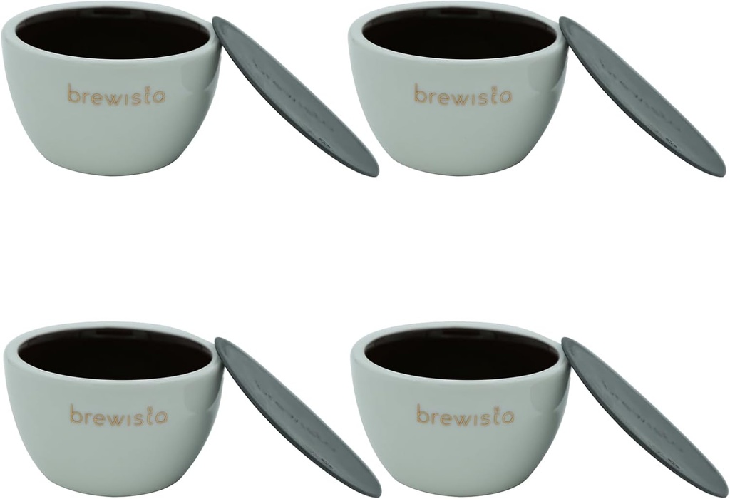 Brewista Professional Coffee Cupping Bowls with Silicone Lid, 8 oz, Heat-Retaining Porcelain, Glazed Dark Brown Interior for Precision Coffee Tasting, Espresso & Pour Over, Set of 4 (White)