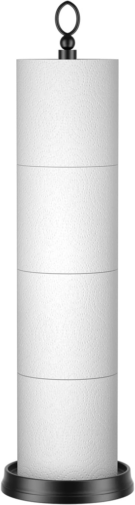 Heavy Weighted Toilet Paper Holder (with Reserve Function) Free Standing, Spare Toilet Paper Roll Storage Stand for Bathroom Total Height 22.5" ，Matte Black