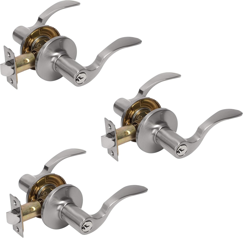 Dynasty Hardware MON-00-US15, Monterey Front Door Entry Lever Lockset, Satin Nickel - (3 Pack) - Keyed Alike