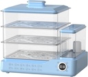 3 Tier Food Steamer Electric Steamer with Touch Screen Display, 12 Hours Appointment, Compact Design, 1.5L Water Tank, 24L Capacity, Energy Class A (Blue)