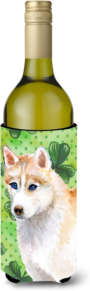 Caroline's Treasures BB9829LITERK Siberian Husky St Patrick's Wine Bottle Hugger, Green Bottle Cooler Sleeve Hugger Machine Washable Collapsible Insulator Beverage Insulated Holder