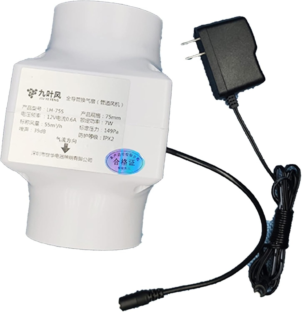 Inline Duct Fan 3 Inch 75Mm Tube Extractor Ventilation Fans Air Circulation Air Diffuser Exhaust Blower for Grow Tent Ceiling Wall Basement Bathroom (Color : Normal Power, Size : 75mm-7w)