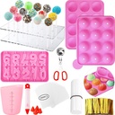 Cake Pop Molds Kit 610PCS Lollipop Cake Pop Maker Set with Cake Pop Stand, Cake Pop Sticks and Wrappers, Decorating Pen, 4 Piping Tips, Measuring Cup, Pink