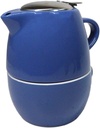 Ebros Gift Colorful Contemporary Ceramic Stackable Teapot Set Single Tea Pot 20OZ With Matching Mug Stainless Steel Infuser And Lid As Kitchen Dining Home Decor Novelty Teapots Sets (Glossy Blue)