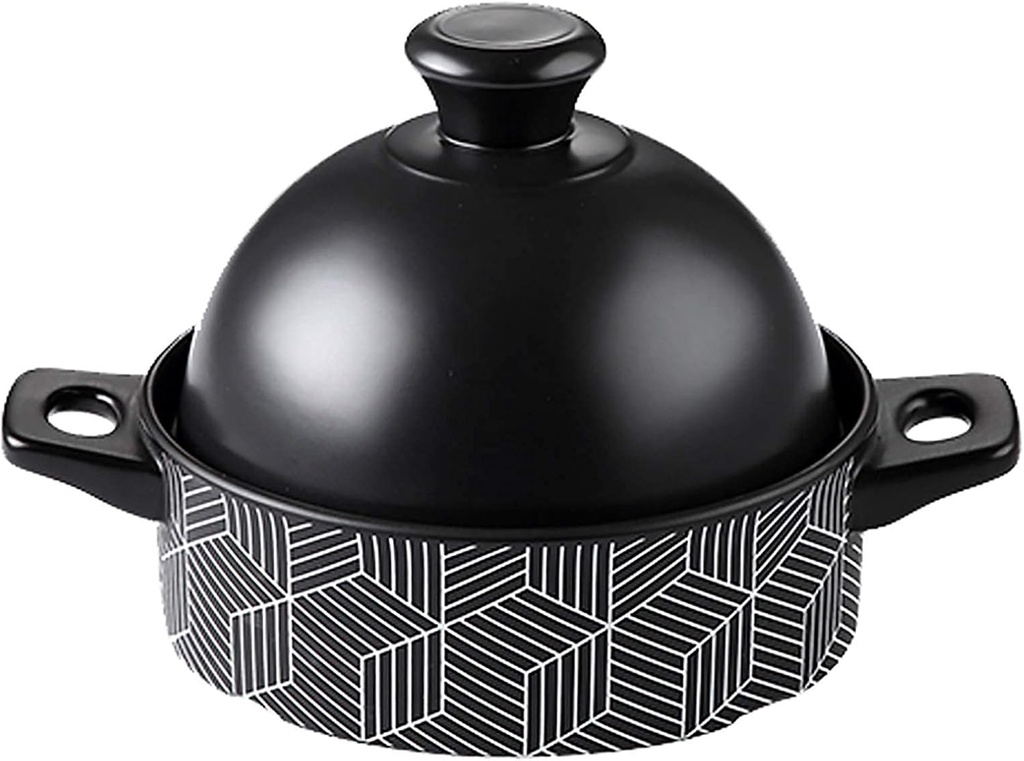 NERDOH Moroccan Cooking Pot with 2 Handle, Cooking Pot for Cooking and Stew Casserole Slow Cooker,Cooking for Home Kitchen-Black 1.3l