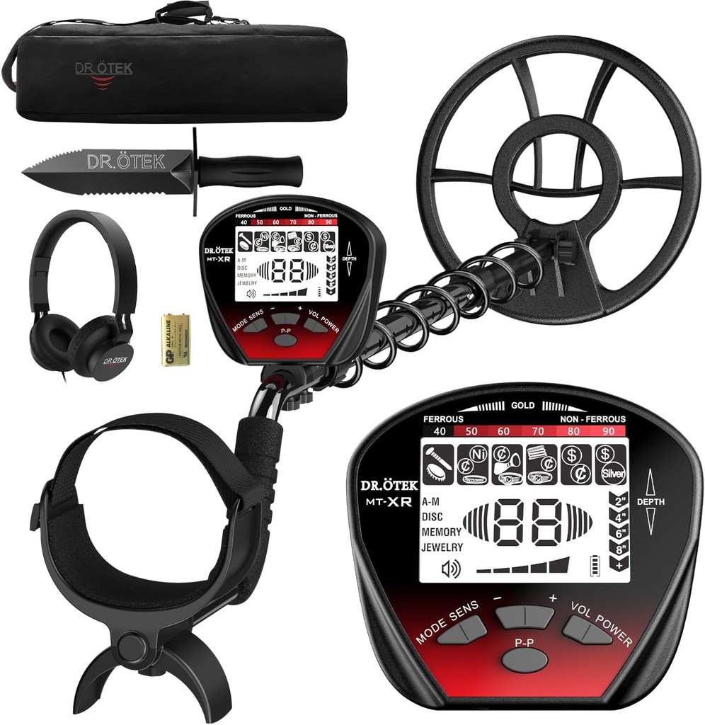 DR.ÖTEK Metal Detector for Adults Waterproof, Professional Gold Detector Kit with High Accuracy, 10" IP68 Coil, Backlight LCD Display, 5 Modes, Advanced DSP Chip for Treasure Hunting, MTXR-Red