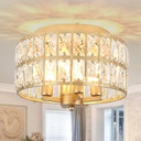 Gold Flush Mount Ceiling Light, 4-Light 11.2 Inch Crystal Flush Mount Ceiling Light Fixture, Round Flush Mount Chandelier for Kitchen, Bathroom, Bedroom, Entryway, Closet