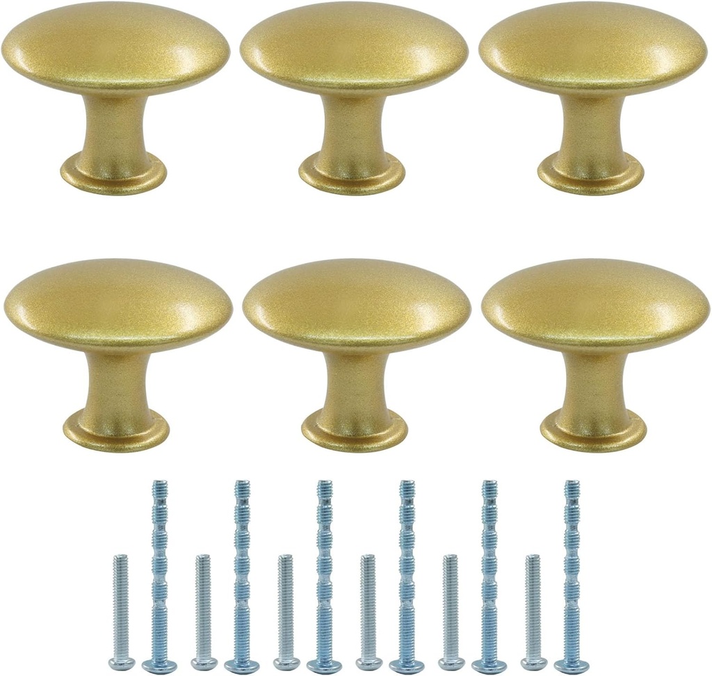 Litoexpe 6 Pcs Cabinet Knobs, Round Drawer Cupboard Kitchen Knobs with Screws, Dresser Drawer Pulls Handles for Bathroom Door Hardware, Gold