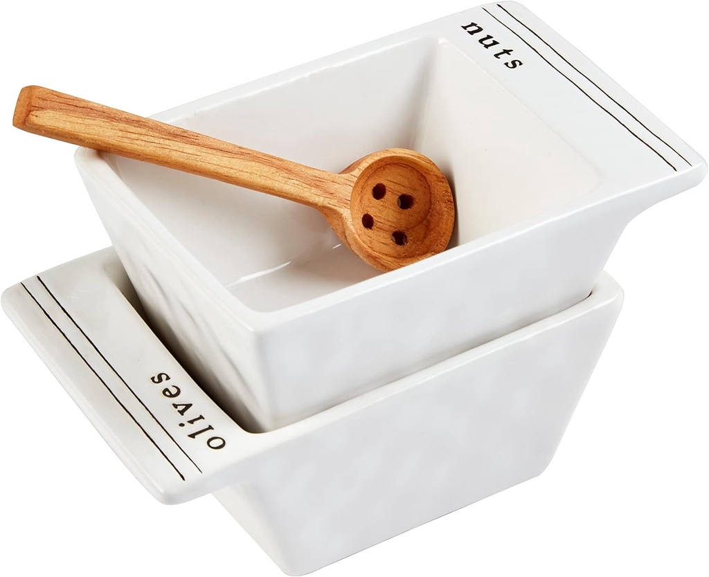 Mud Pie Olive Nested Snack Bowl Sets; dish 5" x 3 1/2" | spoon 4 3/4"