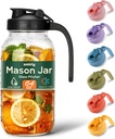 SMIRLY 64 oz Mason Jar Pitcher,Glass Pitcher with Wide Mouth,Water Jug with Double Leak Proof Lid for Iced Coffee,Hot Water,Breast Milk