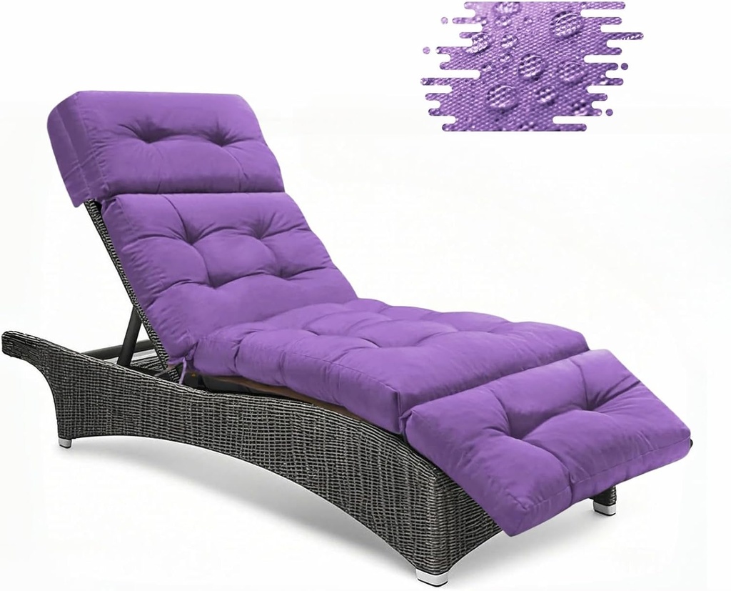 Outdoor Chaise Lounge Cushions, Waterproof Non-Slip Thickened Lounge Chair Cushion with Ties, Replacement Patio Pool Recliner Cushions for Outdoor Furniture, 74.4x21.7x4.5 Inches (Puple)