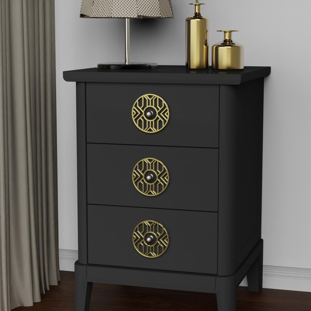 LiveInUrban Art Deco Faux Metal Spray Paint Effect Decorative Knob Overlay, Acrylic Plastic Peel and Stick Handle Ornament for Walls Cabinet Furniture, Gold Circular Grid, 4.72"X4.72"X4PCS