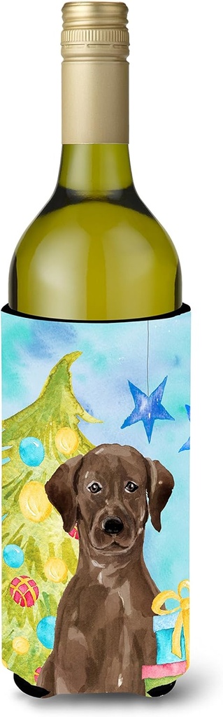 Caroline's Treasures BB9400LITERK Chocolate Labrador Christmas Wine Bottle Hugger Bottle Cooler Sleeve Hugger Machine Washable Collapsible Insulator Beverage Insulated Holder