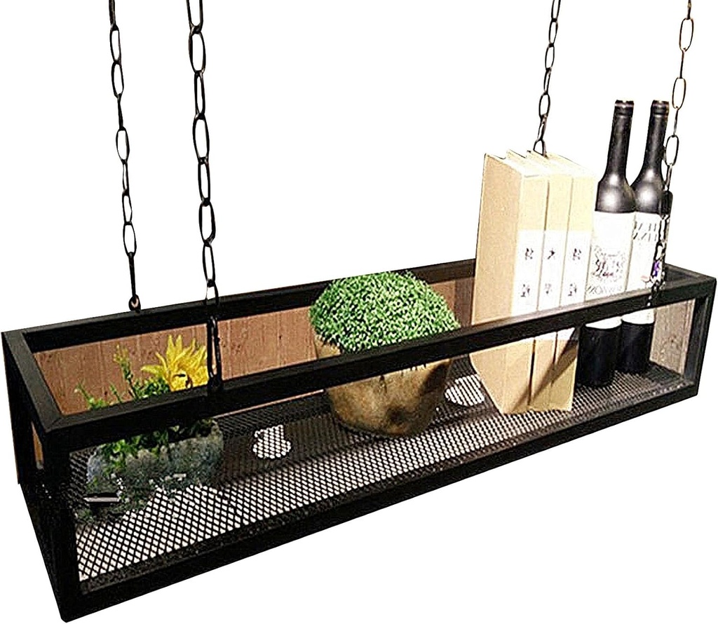 Generic Wall Mounted Wine Rack, Metal Hanging Wine Display Holder, Industrial Style Iron Planters Storage for Kitchen Dining Room Bar Wine Cellar (Black), 120cm/47.2in