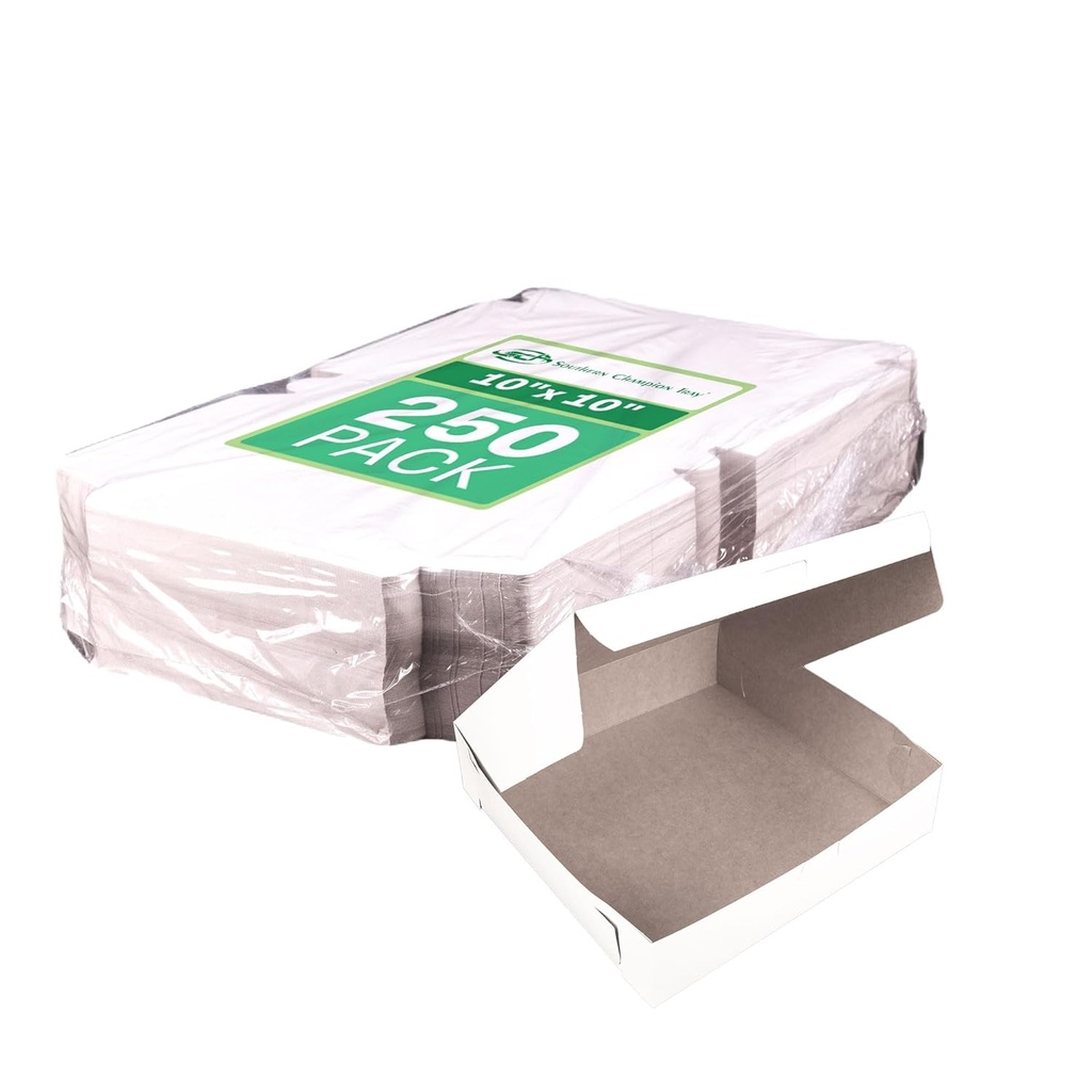 Southern Champion Tray 0969 Premium Clay Coated Kraft Paperboard White Non-Window Lock Corner Bakery Box, 10" Length x 10" Width x 2-1/2" Height (Case of 250)