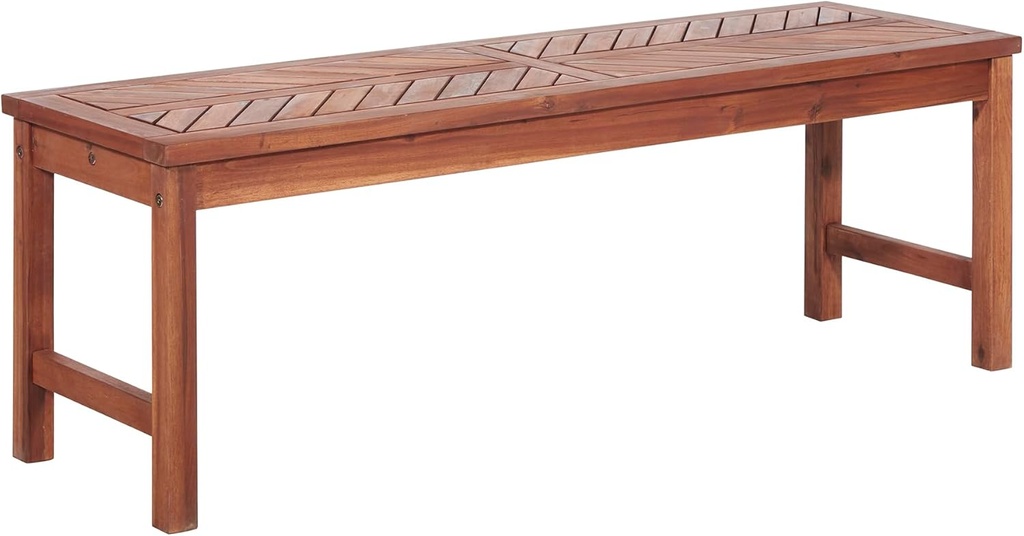 Walker Edison 3 Person Outdoor Patio Chevron Wood Dining Bench All Weather Backyard Conversation Garden Poolside Balcony, 53 Inch, Brown