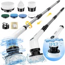Electric Spin Scrubber Upgraded Battery with Extra-Long Runtime, IPX7 Waterproof Power Cleaner with 7 Brush Heads, 2 Speeds Adjustable Long Handle for Bathroom, Floor, Shower, Tile & Kitchen Cleaning