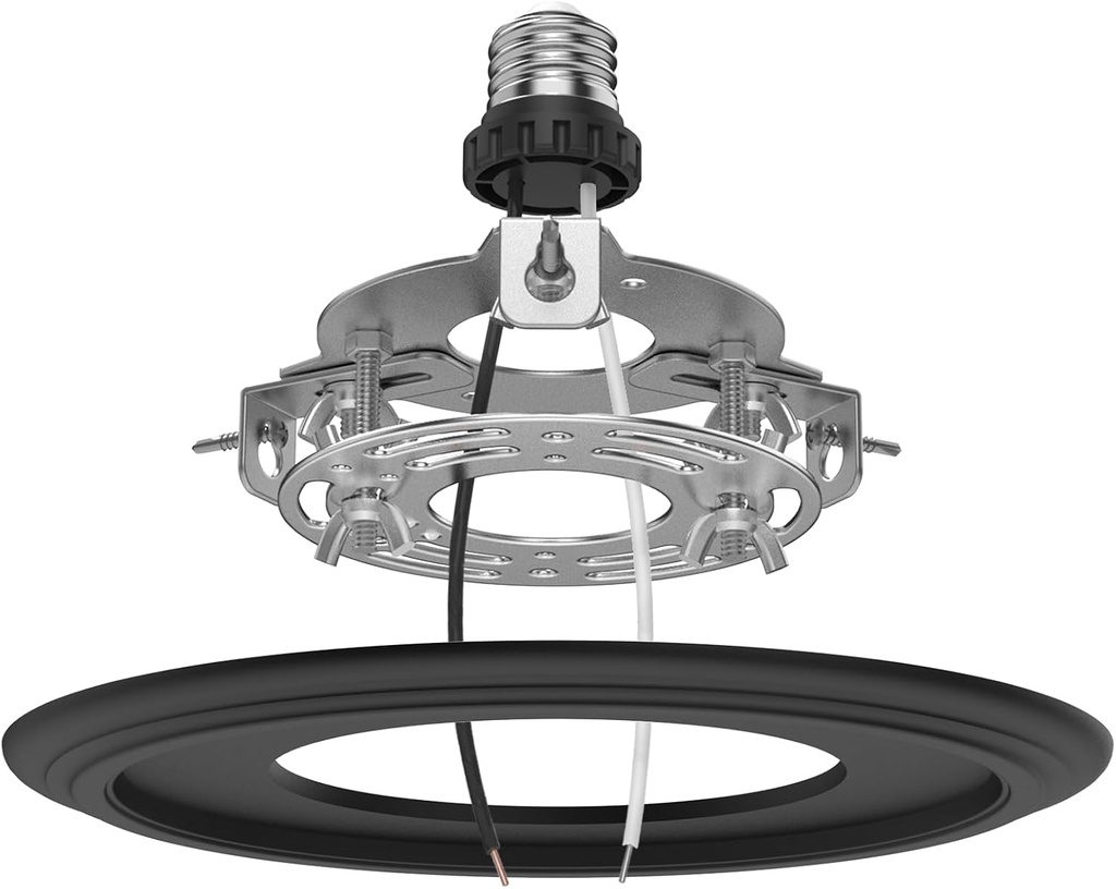 5 and 6 inch Recessed Can Light Conversion Kit, for Ceiling Light Fixture, Pendant Light, Hanging Light, Ceiling Fan, with 7’¾ Beveled & Flat, Steel, Medallion, Black Finish