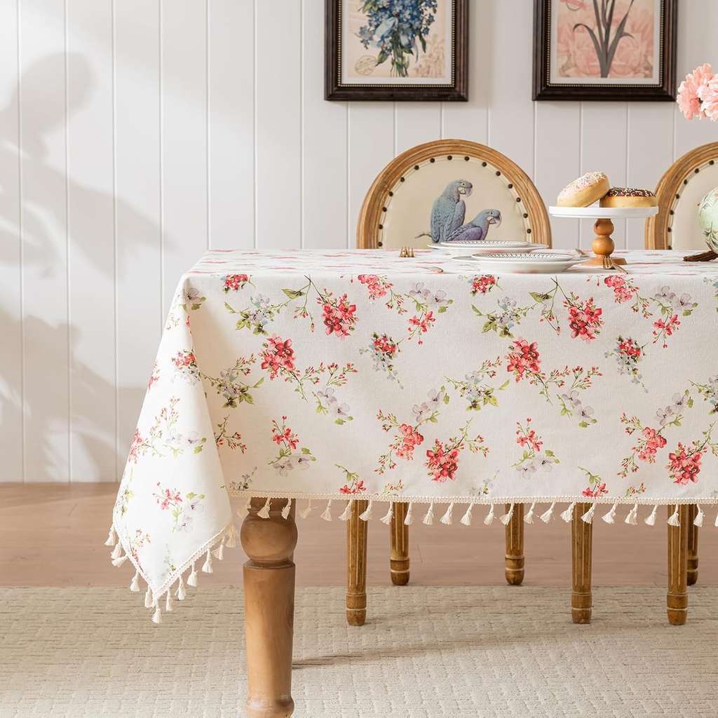 Rectangle Tablecloth Pastoral Style, Waterproof & Stain Resistant Table Cloth Wrinkle Free Table Cover for Dining/Kitchen/Patio, Washable Indoor & Outdoor Use, 55"X70" Red