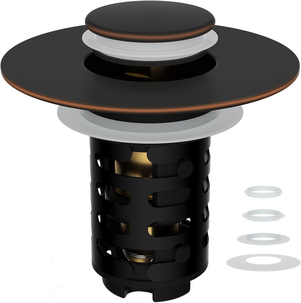 iFealClear Upgraded 4-in-1 Bathroom Sink Drain Strainer, Universal Pop Up Sink Stopper with 2-Layer Detachable Hair Catcher Filter Basket, Drain Stopper Fit 1.1"-2.36" US Basin, Oil Rubbed Bronze