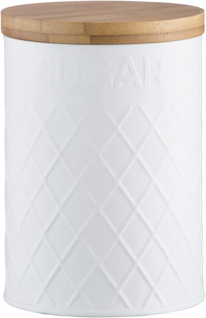 Typhoon Living Embossed Storage Canister, Stainless-Steel, White Sugar Jar, 11.5 x 11.5 x 16 cm