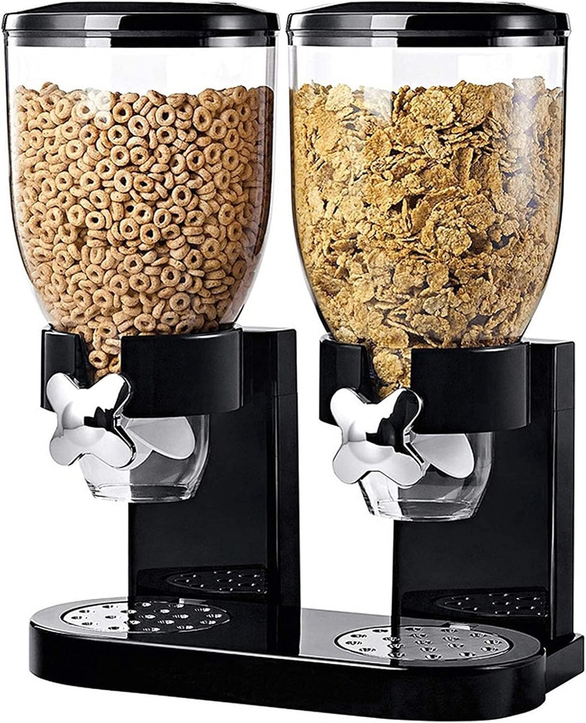 Dry Food Dispenser Control Storage Container, Double Cereal Dispenser Dry Food Double Canister, Great for Cornflakes, Candy, Nuts, Beans, Kitchen Storage Dispenser