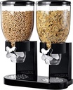 Dry Food Dispenser Control Storage Container, Double Cereal Dispenser Dry Food Double Canister, Great for Cornflakes, Candy, Nuts, Beans, Kitchen Storage Dispenser