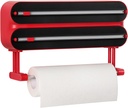 Aluminum Foil & Plastic Wrap Dispenser with Cutter - Magnetic & No-Drill Wall Mount, Cling Film Dispenser with Paper Towel Holder, Space-Saving 3-in-1 Kitchen Organizer - Fits 12" Roll, Red