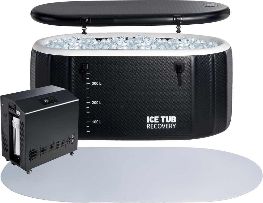 Albott Cold Plunge Tub with 1HP Chiller, Inflatable Ice Bath Tub with App Control, UV/Ozone System, Insulated Lid & Wheels, Full-Body Recovery Tub for Athletes, 150 Gal, 59"x32"x28"