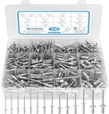 500pcs Pop Rivets Assortment Kit,14 SAE Sizes Aluminum Rivets (3/32" 1/8" 5/32" 3/16" 1/4"), Assorted Blind Rivets with Reinfored Divider & Labeled Case