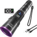 365nm Black Light Flashlight, UV Flashlight Rechargeable with LCD Display, Powerful Ultraviolet Lights for Pet Urine Detection, Resin Curing, Blood Tracking, Scorpion, Uranium Glass, A/CLeak