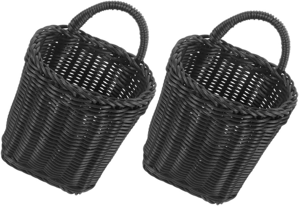 2Pcs Woven Hanging Basket Decorative Wall Mounted Storage Baskets for Kitchen Bathroom Space Saving Woven Organizers for Fruit Sundries Display Vintage Look