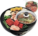 Hot Pot with Grill 2 in 1 Electric BBQ Grill Shabu Shabu Pot Non-Stick Smokeless Korean Barbecue Grill Indoor with Temp Control for 3-5 People Fast Heating