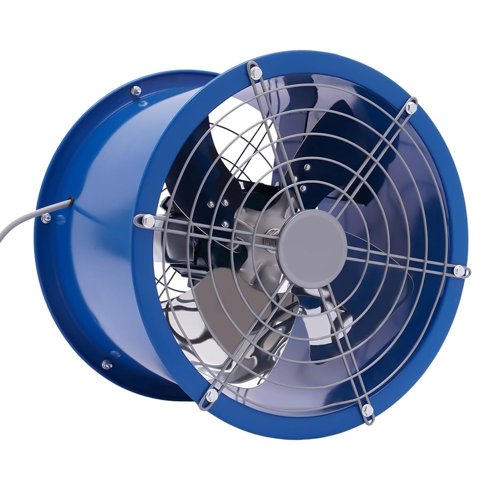 16" Silent Axial Fan, 1420RPM Explosion-Proof Spray-Booth Paint-Fume Extractor, 370W All-Copper Motor, Triangular Mount – Blue Duct Tube Vent for Factory, Warehouse, Kitchen, Workshop