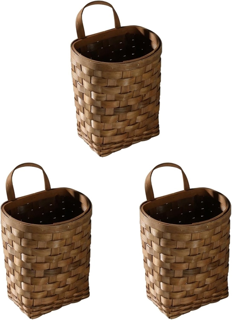 Alipis 3pcs Wooden Wall Flower Basket Rattan Hanging Basket Hanging Wicker Sundries Wicker Flower Wall Vegetable To Weave Small