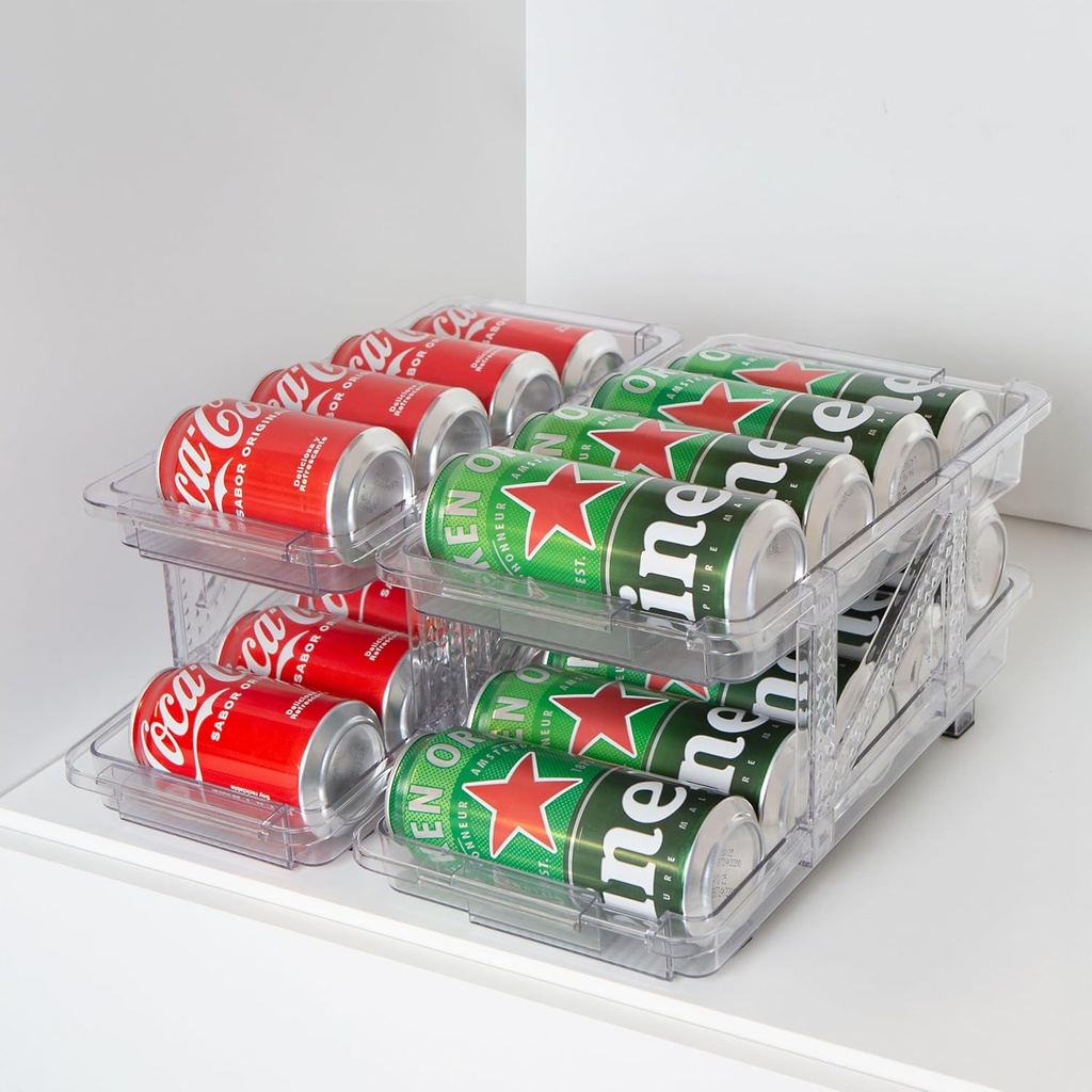 GAROOD Expandable Soda Can Dispenser Organizer Drink Dispenser for Fridge Mini Fridge Organizer Stackable Can Organizer for Pantry Can Organizer for Cabinet Mini Soda Can Organizer - 2 pack