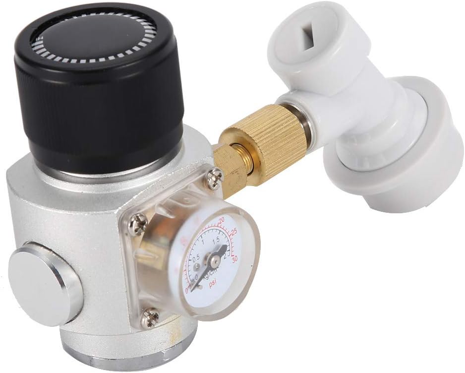 3/8 Inch Mini CO2 Regulator 0-30 PSI with Ball Lock Disconnect - Portable Gas Pressure Regulator for Homebrew Beer Kegging, Soda Maker