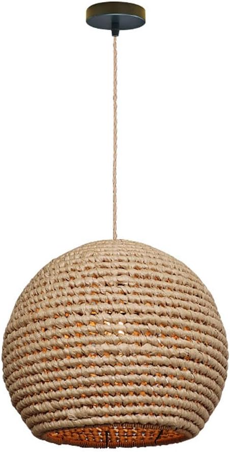 1-Light Minimalist Rattan Woven Pendant Lights Bohemian Hanging Lamp with 13.77" Farmhouse Weaving Lamp Shade for Restaurants, Cafes,Reading Room, Home Decoration E27